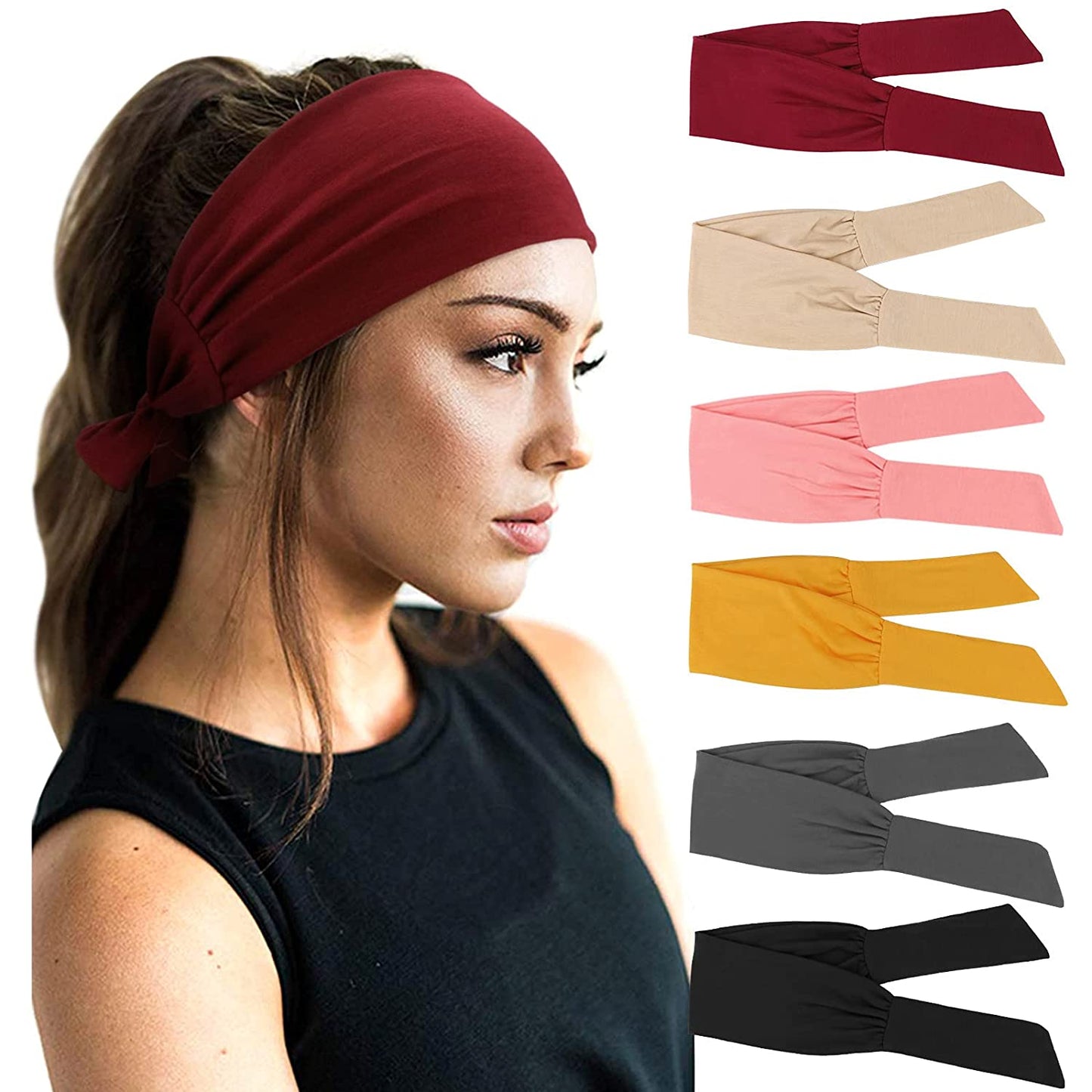 DRESHOW 6 PCS Adjustable Headbands for Women Knotted Headbands Cotton Elastic Non-Slip Fashion Hair Bands for Workout Sports Running Yoga Apparel & Accessories > Clothing Accessories > Bandanas & Headties DRESHOW 6 Pack I: Solid color Sport