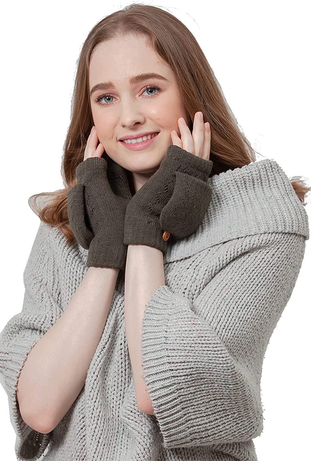 BYOS Women'S Winter Cozy Diamond Pattern Fleece Lined Flip Top Convertible Knit Gloves Mittens Apparel & Accessories > Clothing Accessories > Gloves & Mittens Be Your Own Style Charcoal Grey