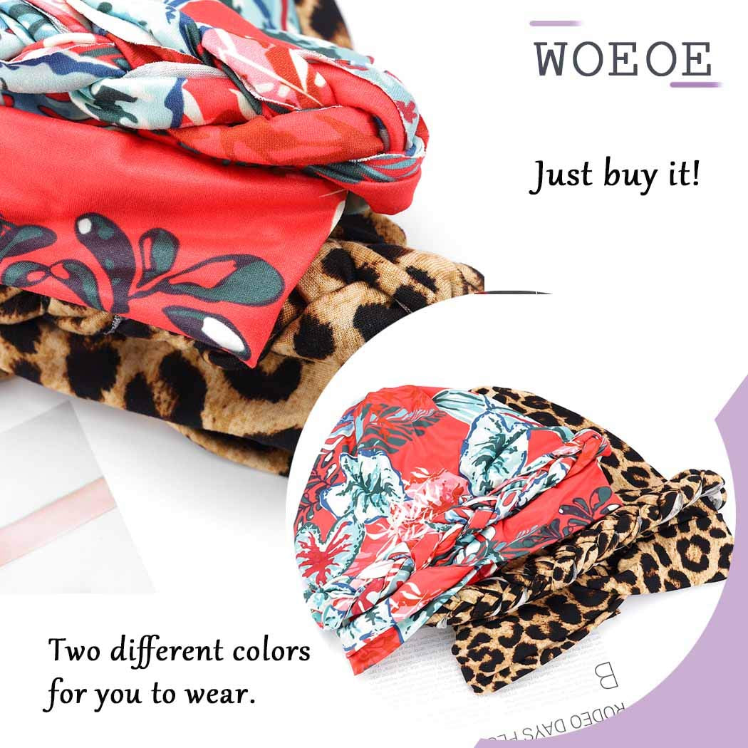 Woeoe African Turban Leopard Print Stretch Headwear Print Pattern Head Scarf Elastic Beanie Cap Head Wrap for Women and Girls(2 Pieces) Red Apparel & Accessories > Clothing Accessories > Headwear Woeoe