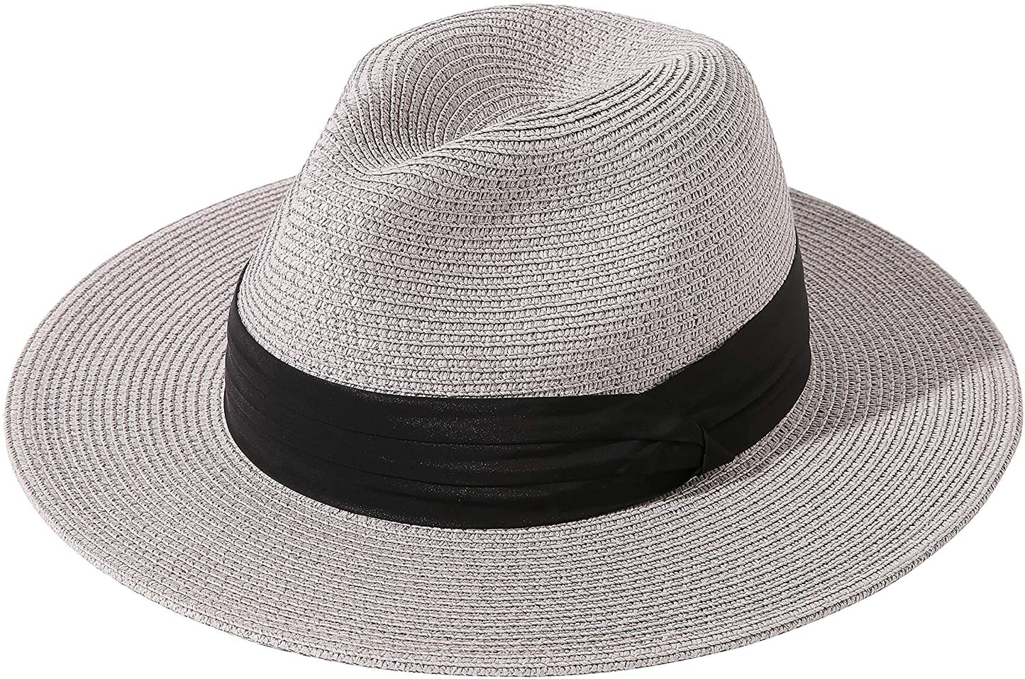 Lanzom Women Wide Brim Straw Panama Roll up Hat Belt Buckle Fedora Beach Sun Hat UPF50+ Apparel & Accessories > Clothing Accessories > Hats Lanzom 02-fold Belt Grey One Size