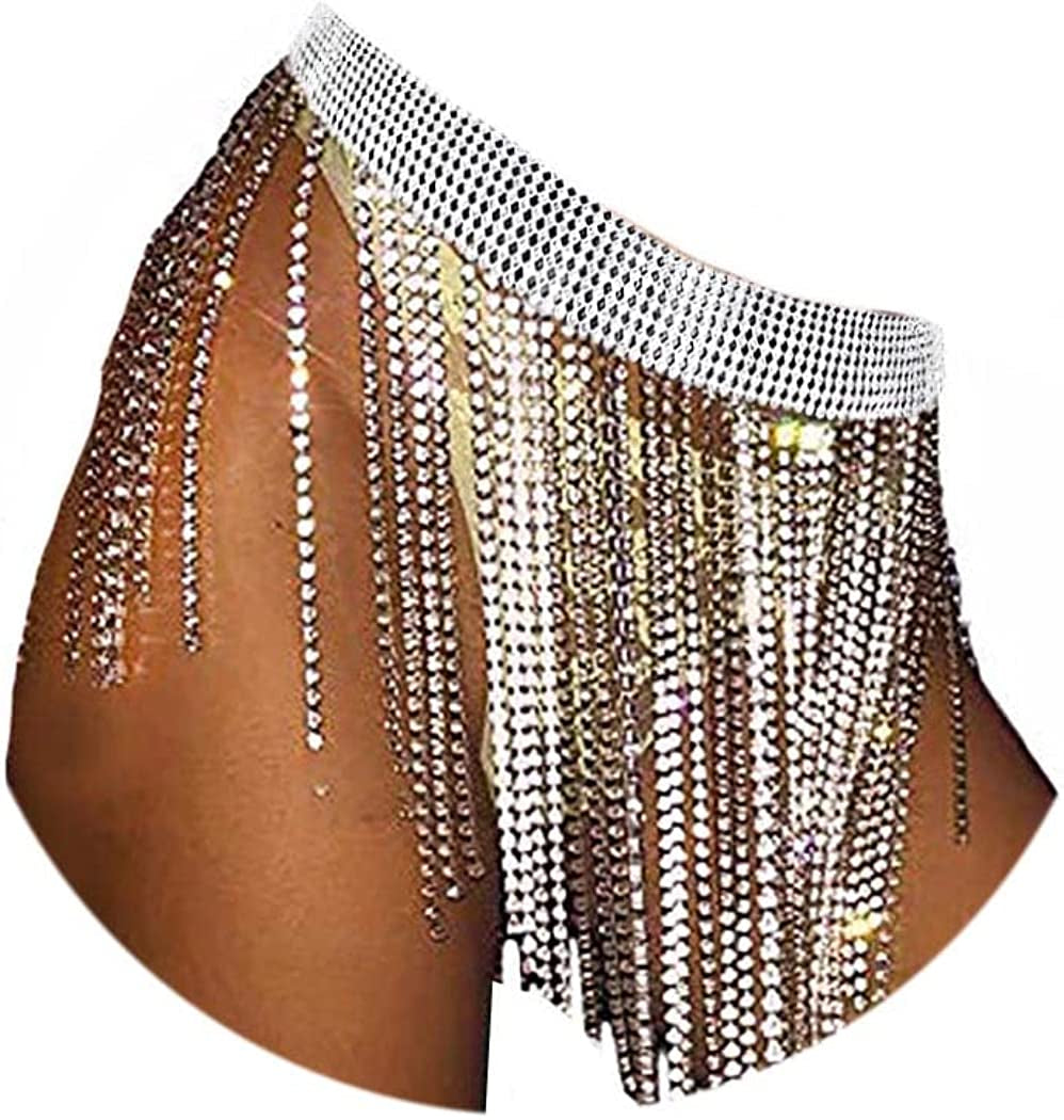 Rhinestone Body Chains Crystal Dance Skirts Tassel Sexy Bikini Beach Belly Chain Sparkly Crystal Waist Chains Rave Festival Party Beach Clubwear Accessories Jewelry for Women Apparel & Accessories > Jewelry > Body Jewelry Generic