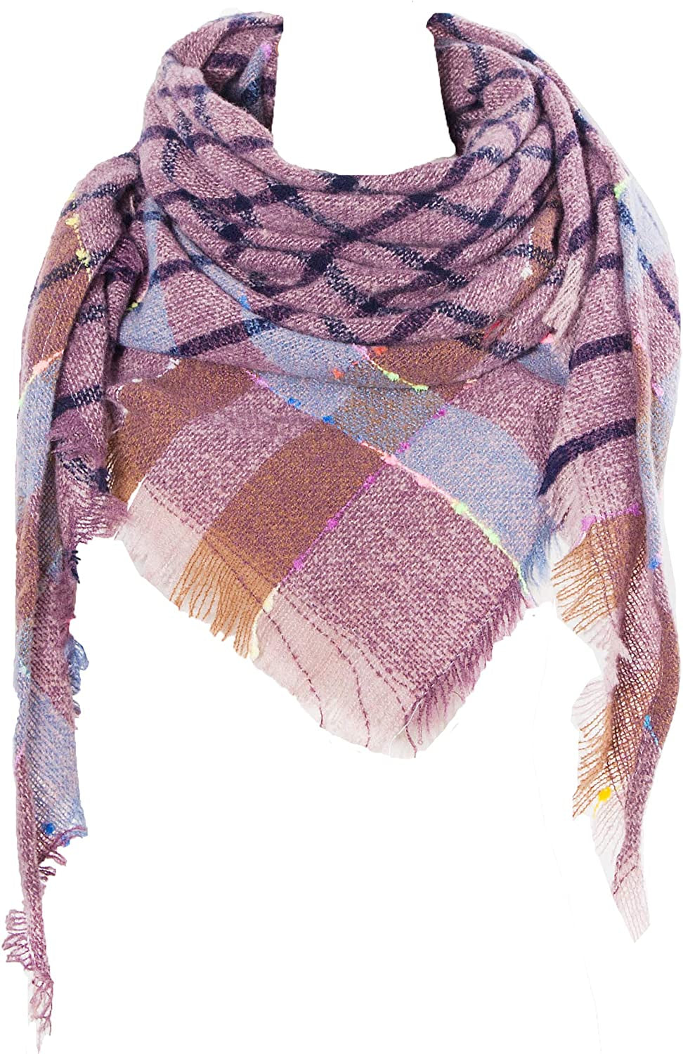 Wander Agio Womens Winter Scarfs Warm Scarf Half Shawls Triangle Scarves Stripe Plaid Apparel & Accessories > Clothing Accessories > Scarves & Shawls Wander Agio Blue Purple 11