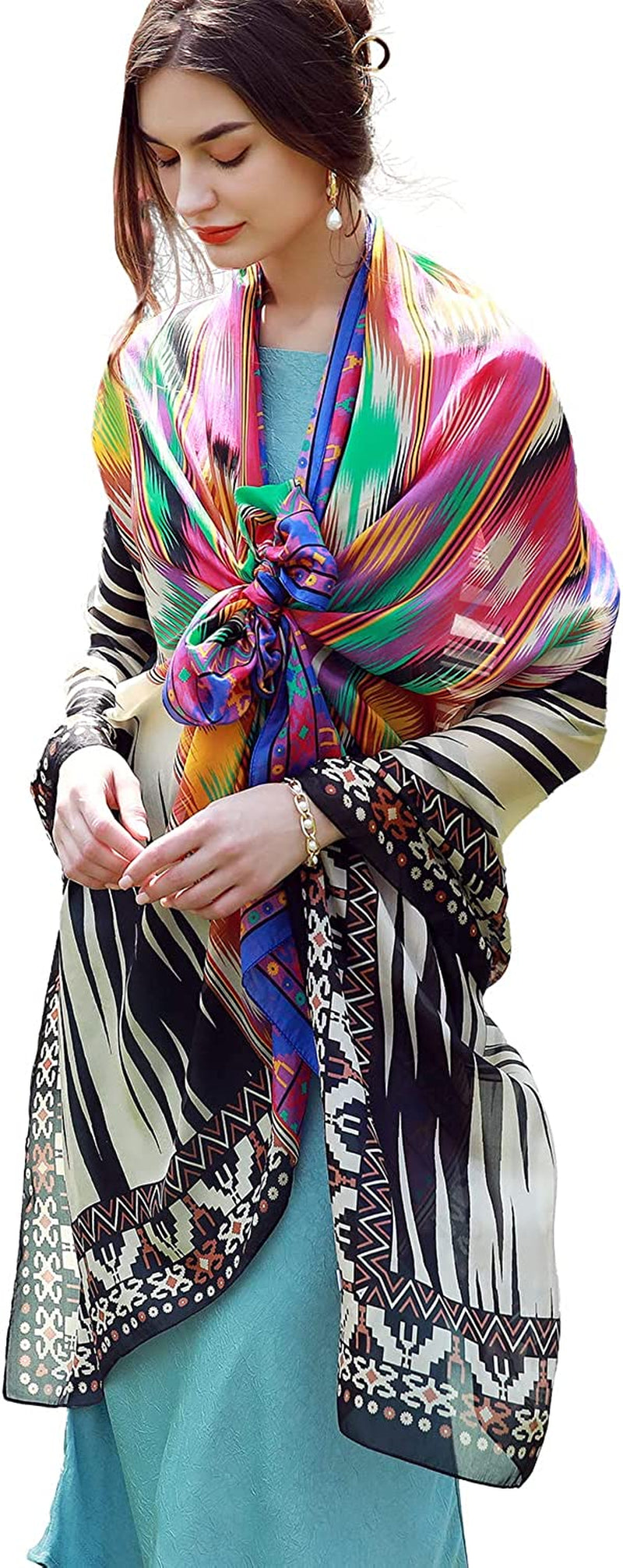 DANA XU Women'S Mulberry Satin Silk Fashion Summer Shawls Large Size Floral Scarf Oversize Soft Wraps for Evening Dresses Apparel & Accessories > Clothing Accessories > Scarves & Shawls DANA XU Black 03