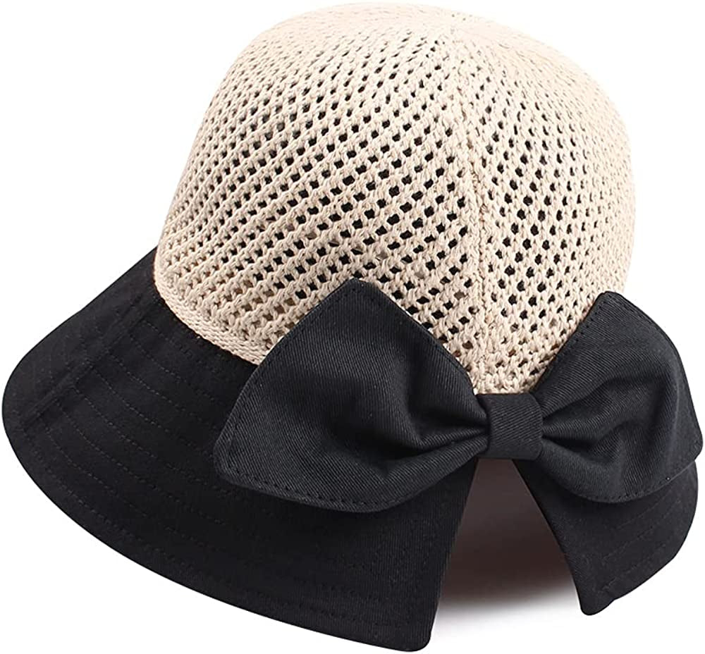 Women Wide Brim Hat Hollow Breathable Summer Bucket Hat Bow Lady’S Sun Cap for Travel Apparel & Accessories > Clothing Accessories > Hats Zsedrut Black