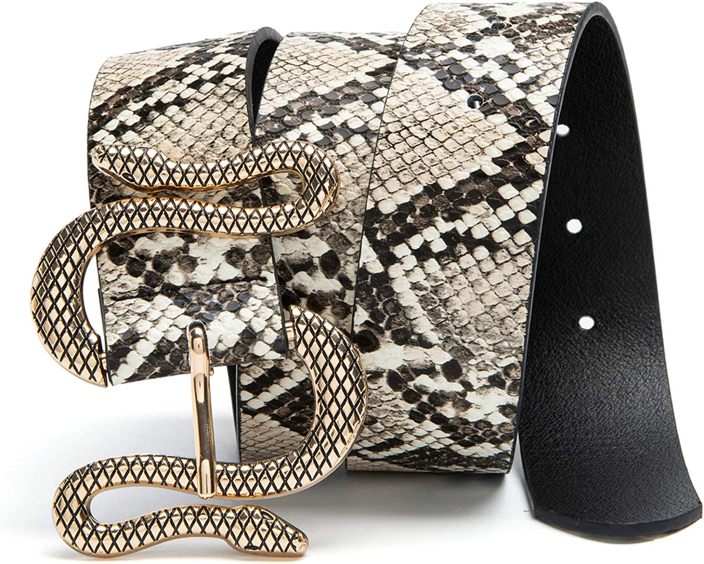 MORELESS Designer Belts for Jeans Women Leather Belt with Snake Buckle Apparel & Accessories > Clothing Accessories > Belts MORELESS Snakeskin Print X-Small: fits waist from 23"-26"