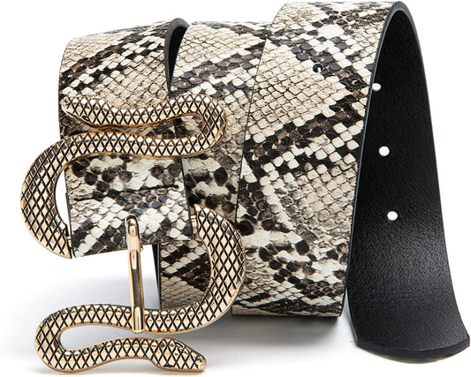 MORELESS Designer Belts for Jeans Women Leather Belt with Snake Buckle Apparel & Accessories > Clothing Accessories > Belts MORELESS Snakeskin Print X-Small: fits waist from 23"-26"