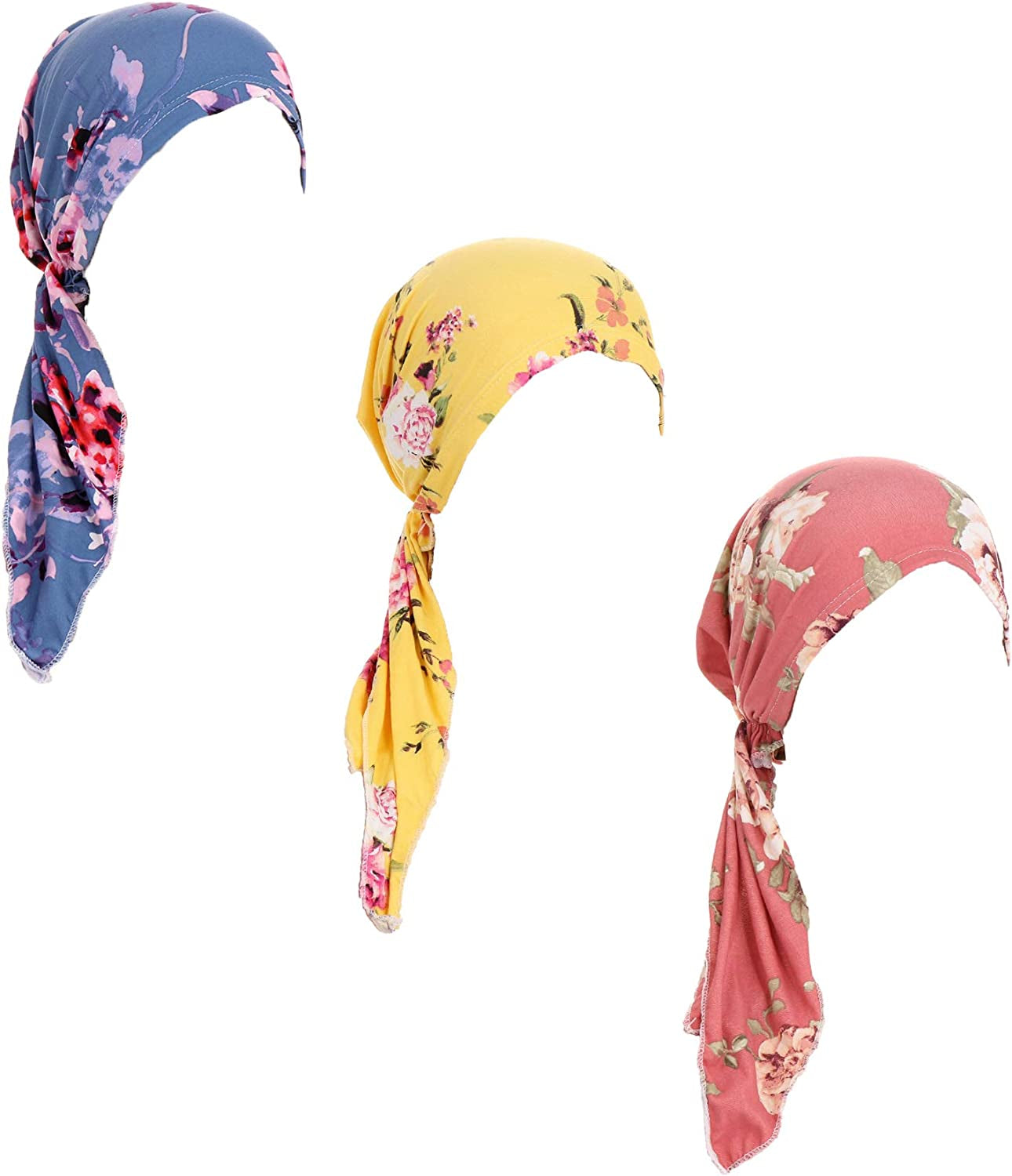 Pre Tied Chemo Head Scarf 3 Packed Beanie Skull Cover Cap for Women (Set6-Long Style) Apparel & Accessories > Clothing Accessories > Bandanas & Headties Qovelly D9-long Strap-3 Packed