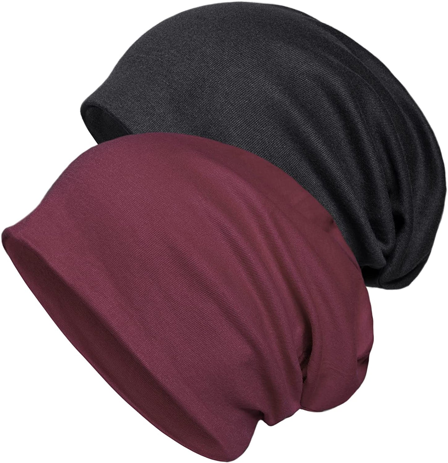 Senker Fashion 2 Pack Cotton Slouchy Beanie Hats, Chemo Headwear Caps for Women and Men Apparel & Accessories > Clothing Accessories > Headwear Senker Fashion Black/Wine Red