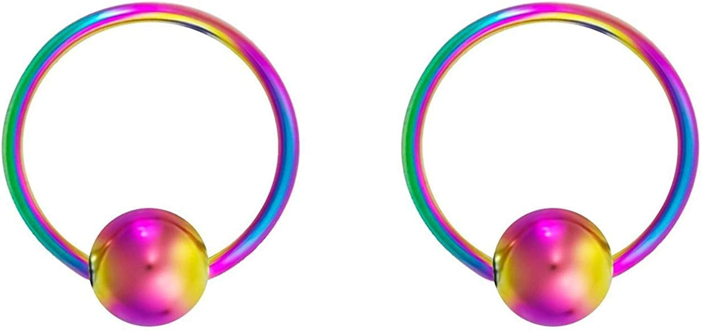Forbidden Body Jewelry 316L Surgical Steel Captive Bead Piercing Hoop (Pair) 10G 12G 14G 16G 18G 20G, Diameter 6 to 12Mm Black and Rainbow Apparel & Accessories > Jewelry > Rings Forbidden Body Jewelry Rainbow: 12g, 12mm