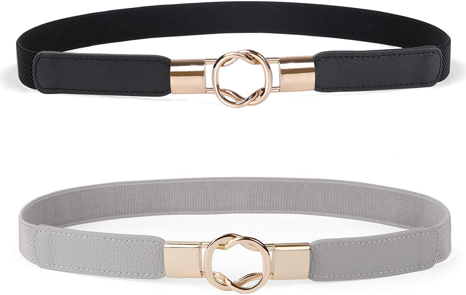 JASGOOD 2 Pack 3 Pack Women Retro Elastic Stretchy Metal Buckle Skinny Waist Belt 1 Inch Wide Apparel & Accessories > Clothing Accessories > Belts KYLIE MAX I-black+gray FIts Waist 35"-38"