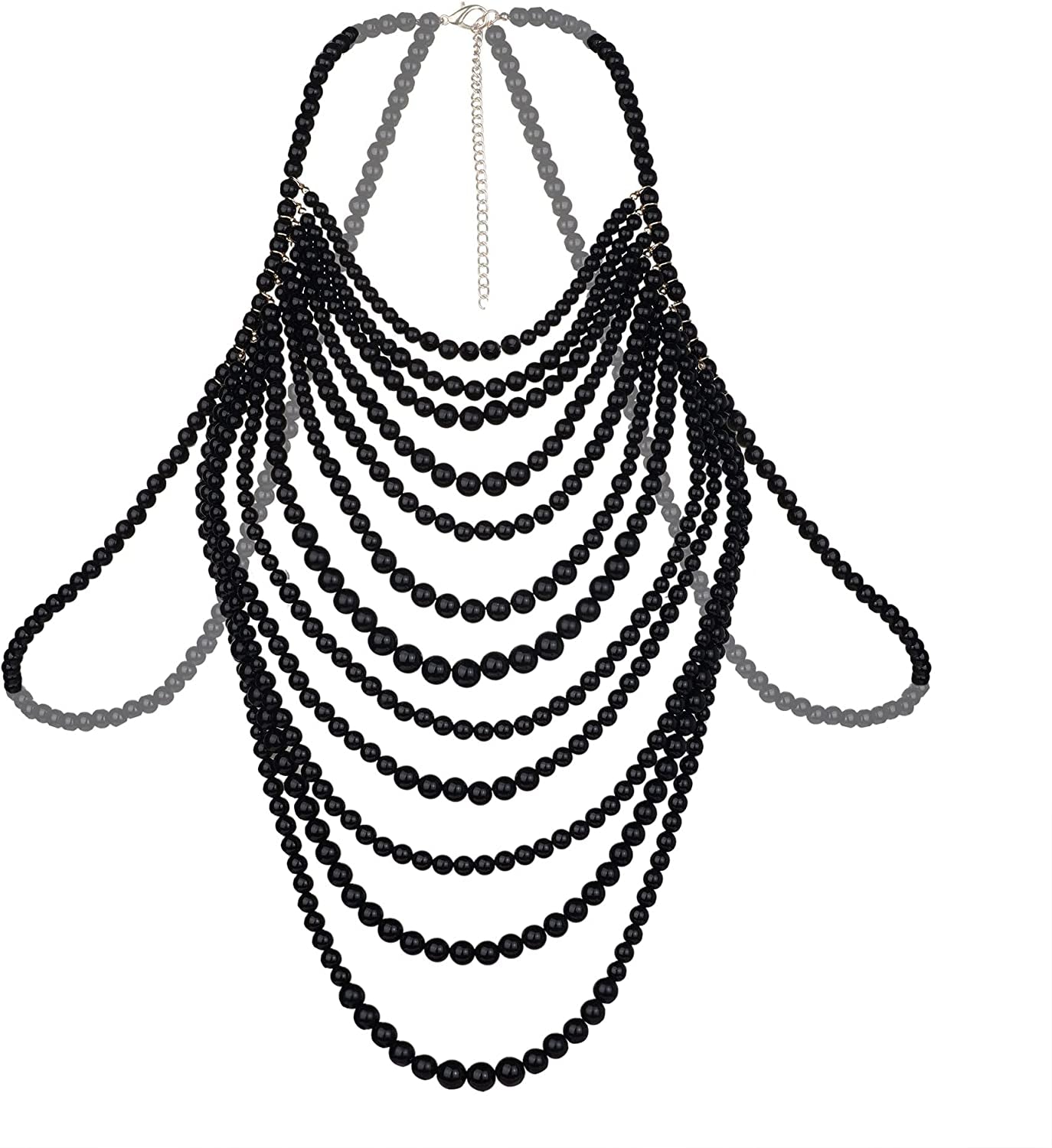 LORYP Pearl Body Chain Necklace for Women - Adjustable Size Pearl Shoulder Chains Fashion Colorfast Pearl Body Chain Jewelry Apparel & Accessories > Jewelry > Body Jewelry LORYP Black/White