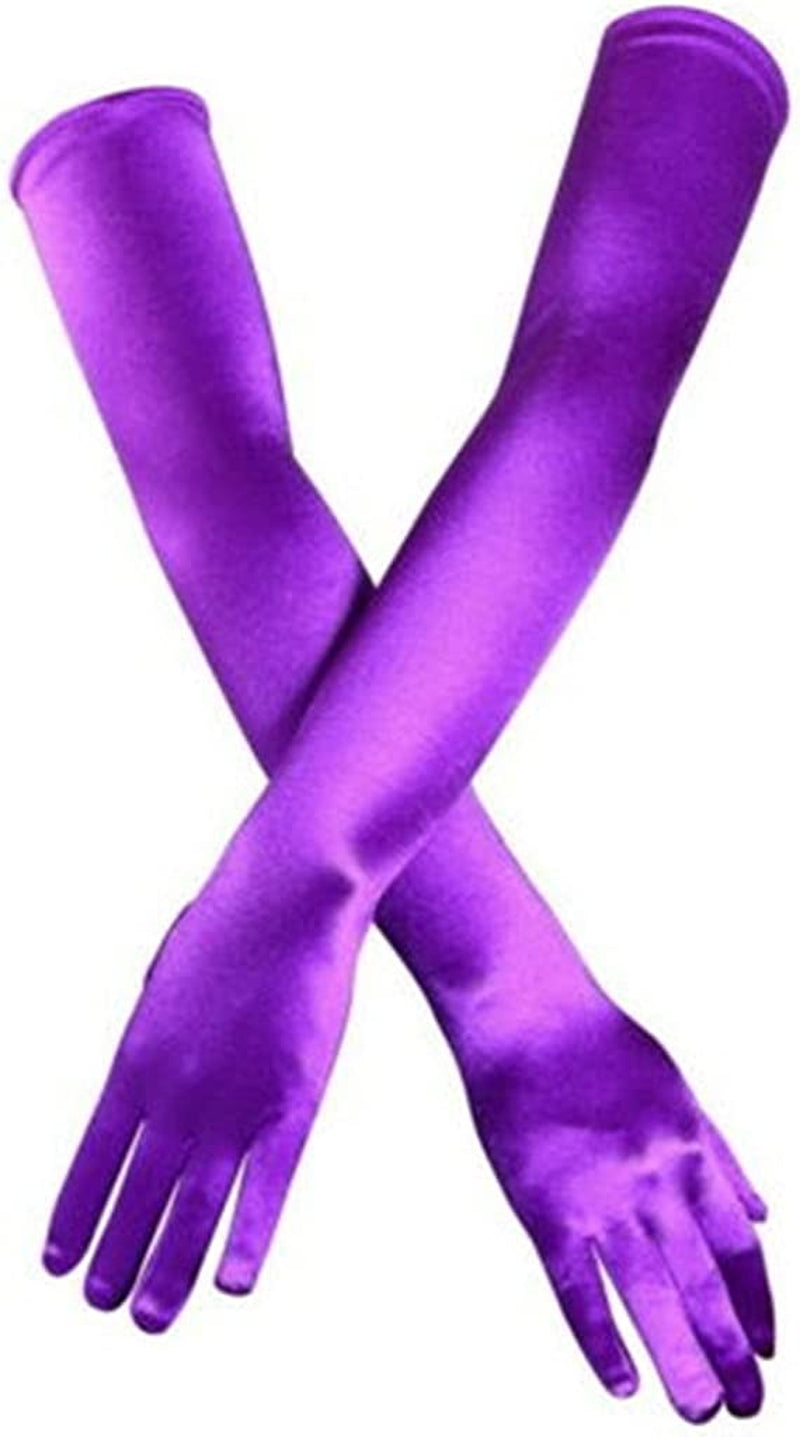 Dreamhigh Women'S Evening Party Mittens 21 " Long Black / White Satin Finger Gloves Apparel & Accessories > Clothing Accessories > Gloves & Mittens DreamHigh Violet
