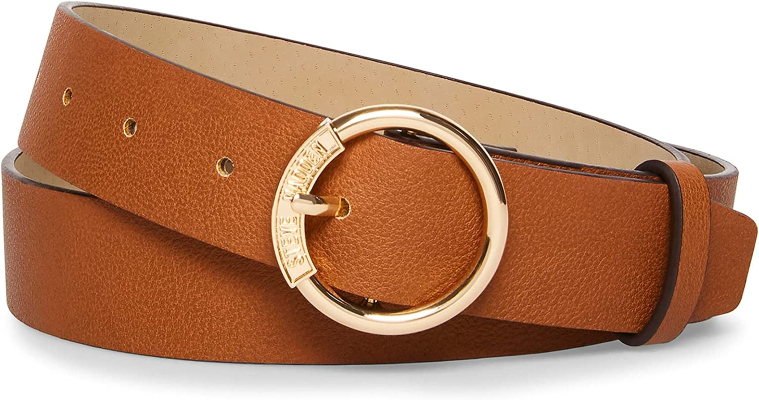 Steve Madden Women'S Circle Logo Buckle Belt, Tan Apparel & Accessories > Clothing Accessories > Belts Steve Madden Tan/Gold Large