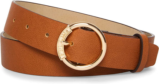 Steve Madden Women'S Circle Logo Buckle Belt, Tan Apparel & Accessories > Clothing Accessories > Belts Steve Madden Tan/Gold Large