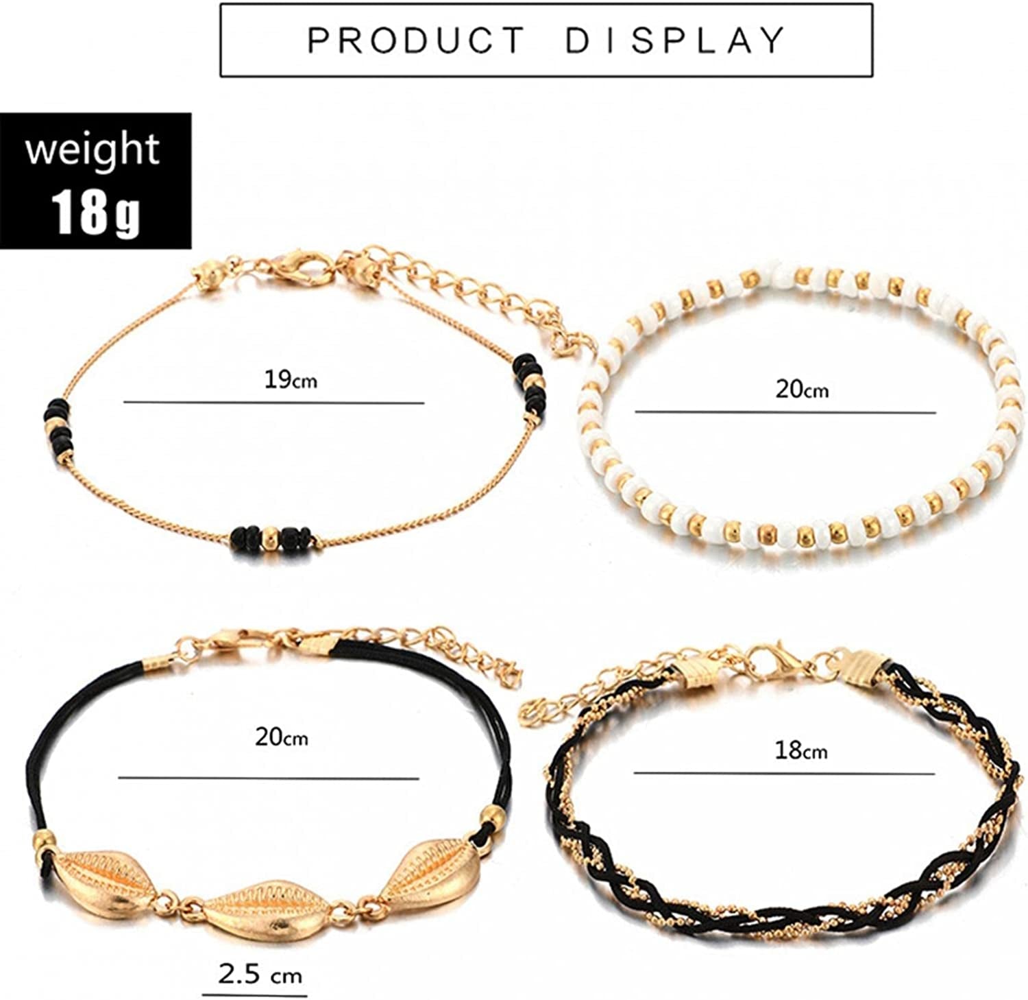 Bohemia Shell Charm Pendant Anklet Set, 4Pcs String Pearl Beaded Gold Ankle Bracelet, Beaded Foot Chain Beach Foot Jewelry Accessories for Women and Teen Girls Apparel & Accessories > Jewelry > Anklets Generic