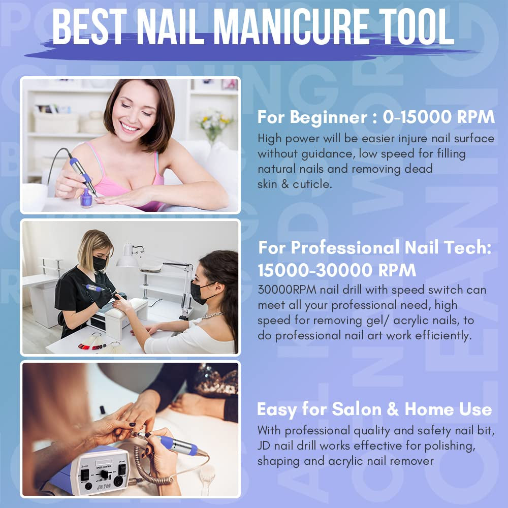 Makartt Nail Drill Electric Nail File JD700 Nail Drills for Acrylic Nails Professional 30000RPM Manicure Tools Nail Stuff Acrylic Nail Drill for Nail Dip Kit Acrylic Powder Poly Nail Gel B-01 Health & Beauty > Personal Care > Cosmetics > Cosmetic Tools > Nail Tools Makartt