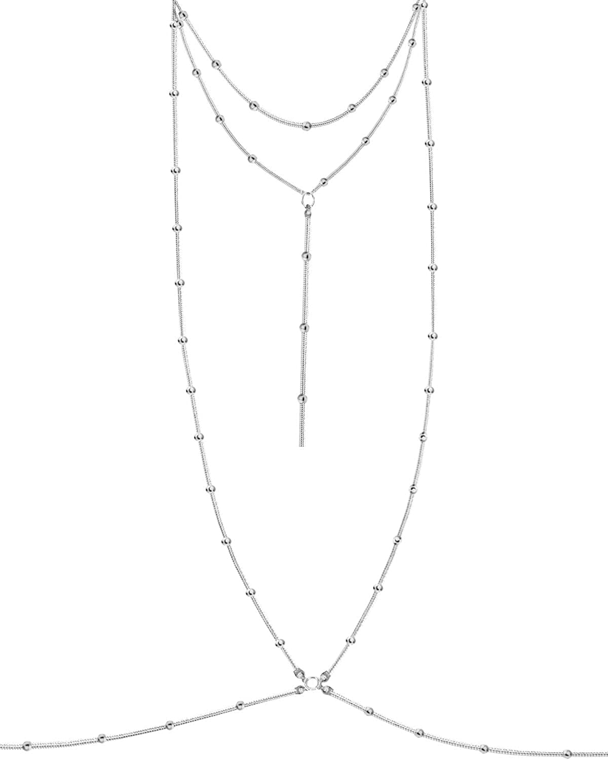 Body Chains for Women Sexy Skinny Crossover Full Body Jewelry for Bikini Swimsuit Wedding Dress Necklace and Belly Chain Set Apparel & Accessories > Jewelry > Body Jewelry Tosmifairy Silver Balls+Round Snake Chain