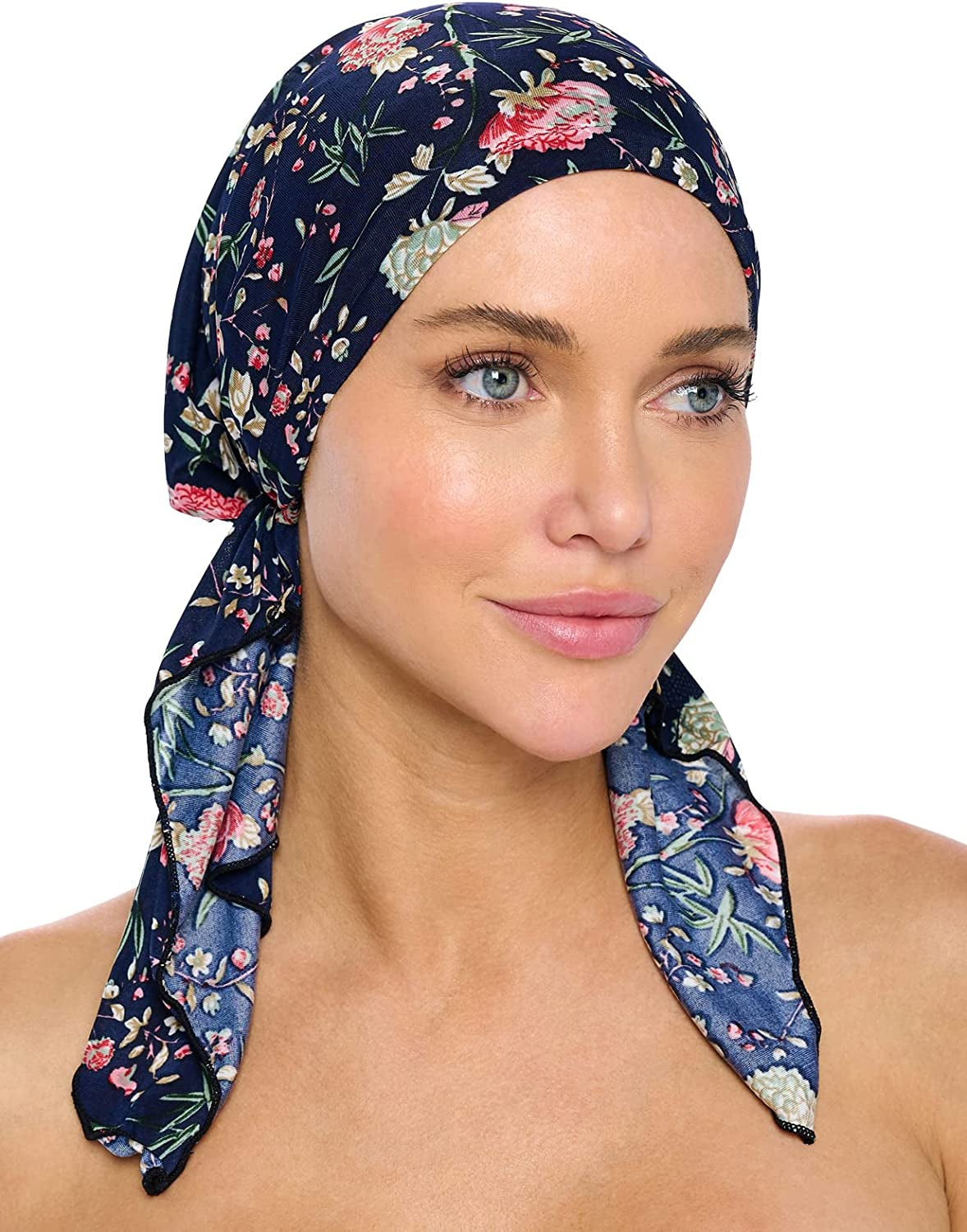 Ashford & Brooks Pre Tied Bandana Turban Chemo Head Scarf Sleep Hair Cover Hat Apparel & Accessories > Clothing Accessories > Bandanas & Headties Ashford & Brooks Jacobean Navy/Pink One Size