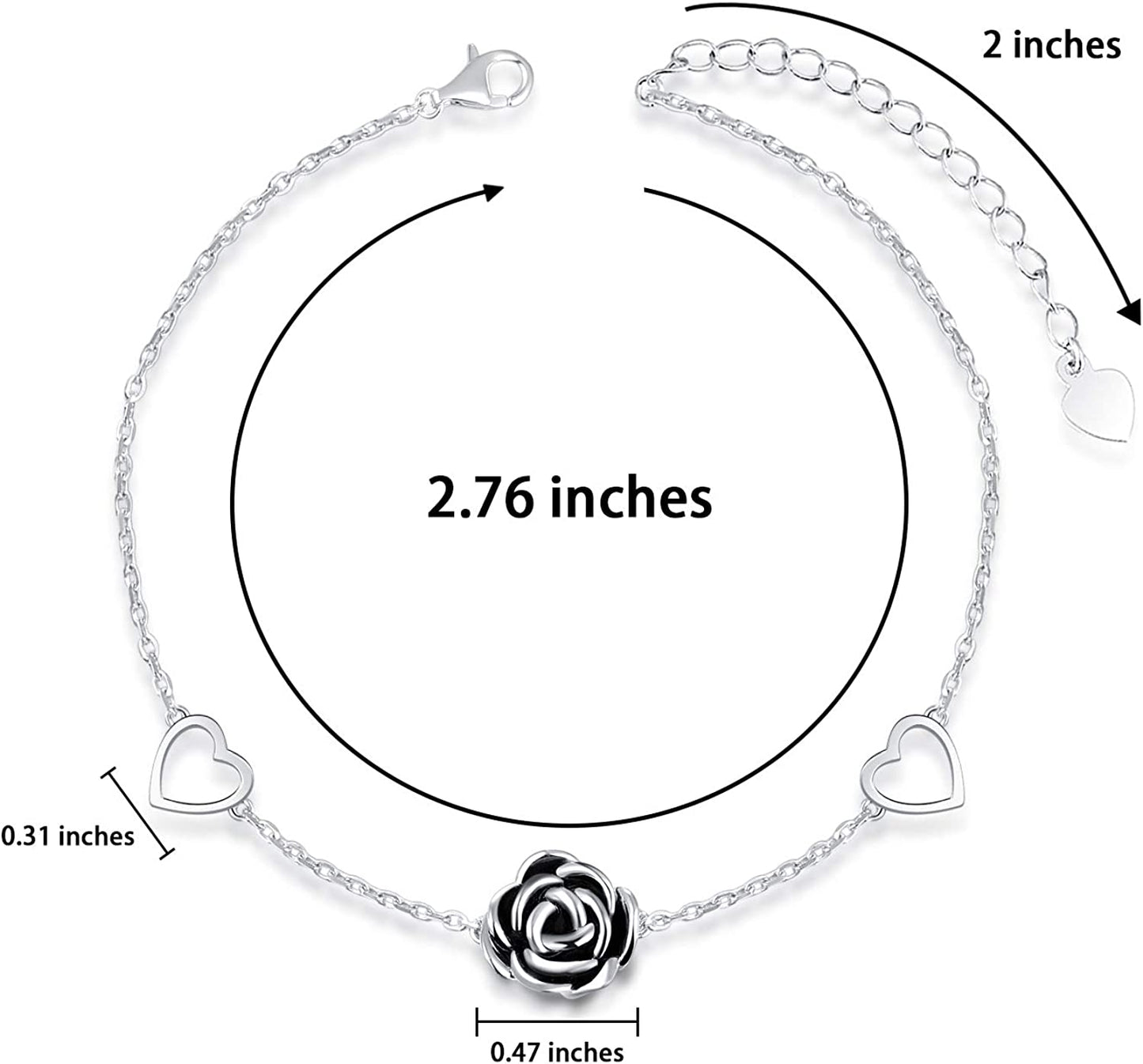 Jinlou S925 Sterling Silver Infinity Rose Flower Anklet for Women Adjustable Heart Style Foot Ankle Bracelet Jewelry Apparel & Accessories > Jewelry > Anklets Jinlou