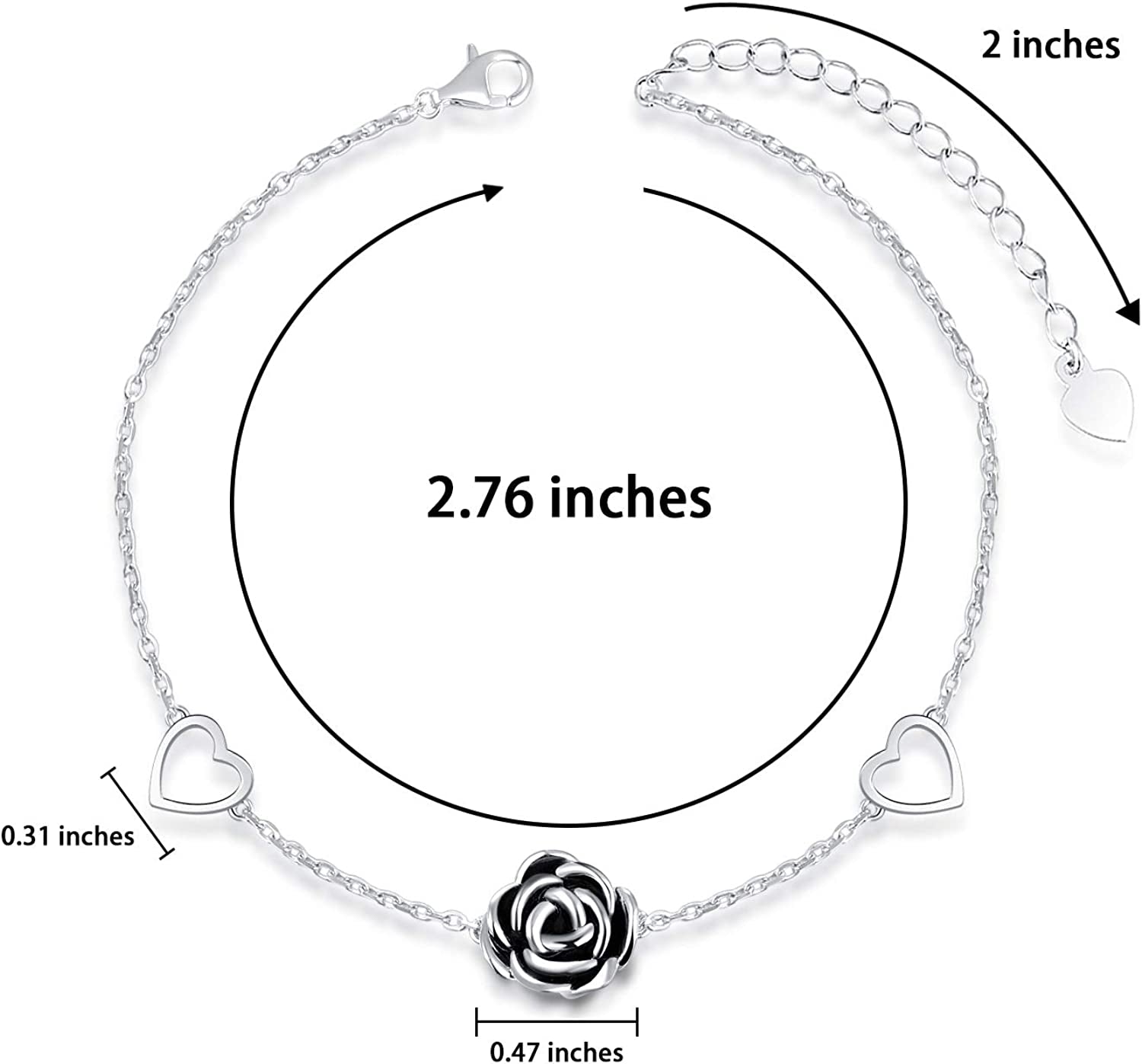 Jinlou S925 Sterling Silver Infinity Rose Flower Anklet for Women Adjustable Heart Style Foot Ankle Bracelet Jewelry Apparel & Accessories > Jewelry > Anklets Jinlou