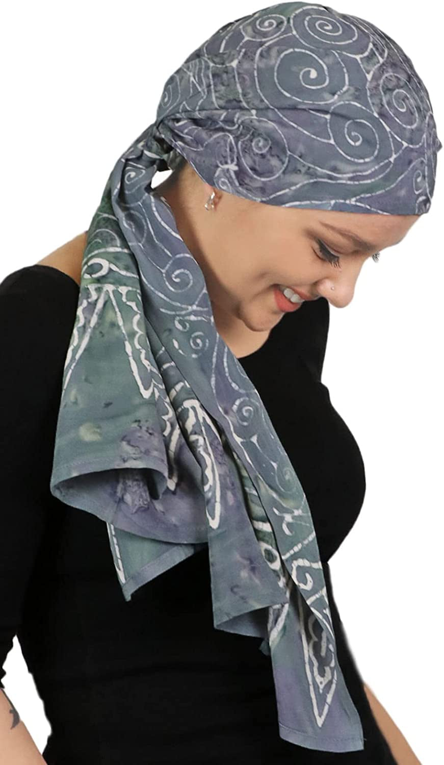 Hats, Scarves & More Headscarf Head Wrap for Women Chemo Headwear Cancer Scarf Head Covering Bali Batik 15 X 60 Inches Apparel & Accessories > Clothing Accessories > Headwear Hats Scarves & More Grey Swirl