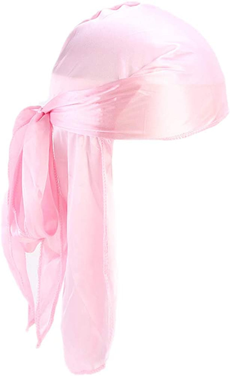 Fxhixiy Men Women Durag Extra Long-Tail Headwraps Silky Satin Pirate Cap Bandana Hat for 360 Waves Apparel & Accessories > Clothing Accessories > Bandanas & Headties Fxhixiy Pink
