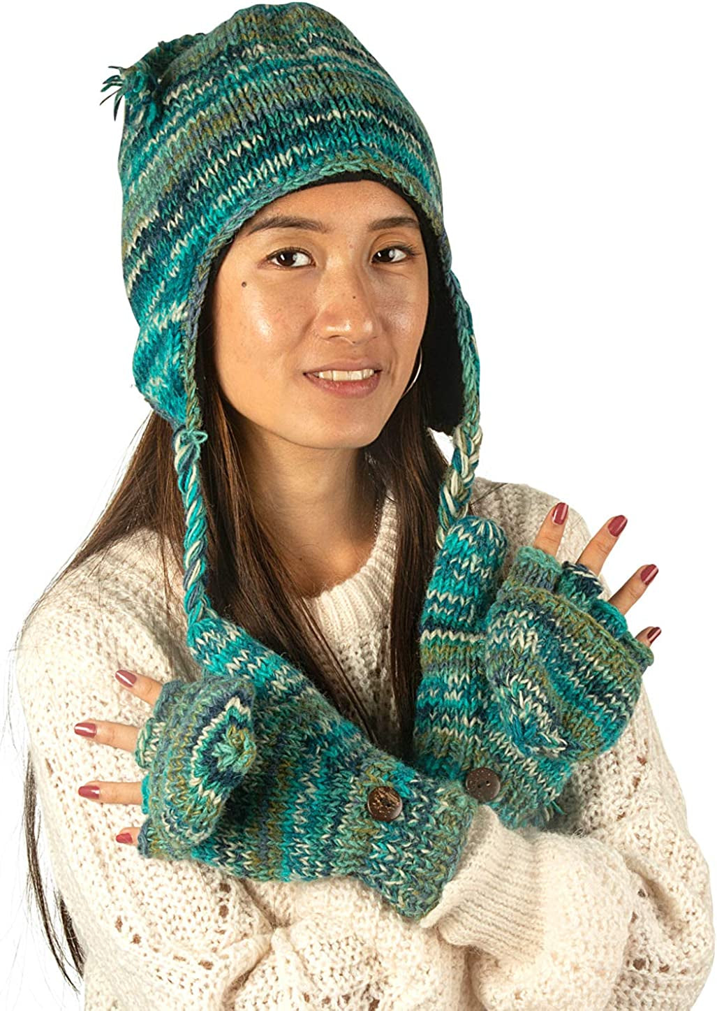 Gloves Winter Women Warm, Wool Mittens for Women, Womens Mittens Winter, Convertible Mitten, Cable Knit Womens Mittens Fleece Apparel & Accessories > Clothing Accessories > Gloves & Mittens Tribe Azure Fair Trade