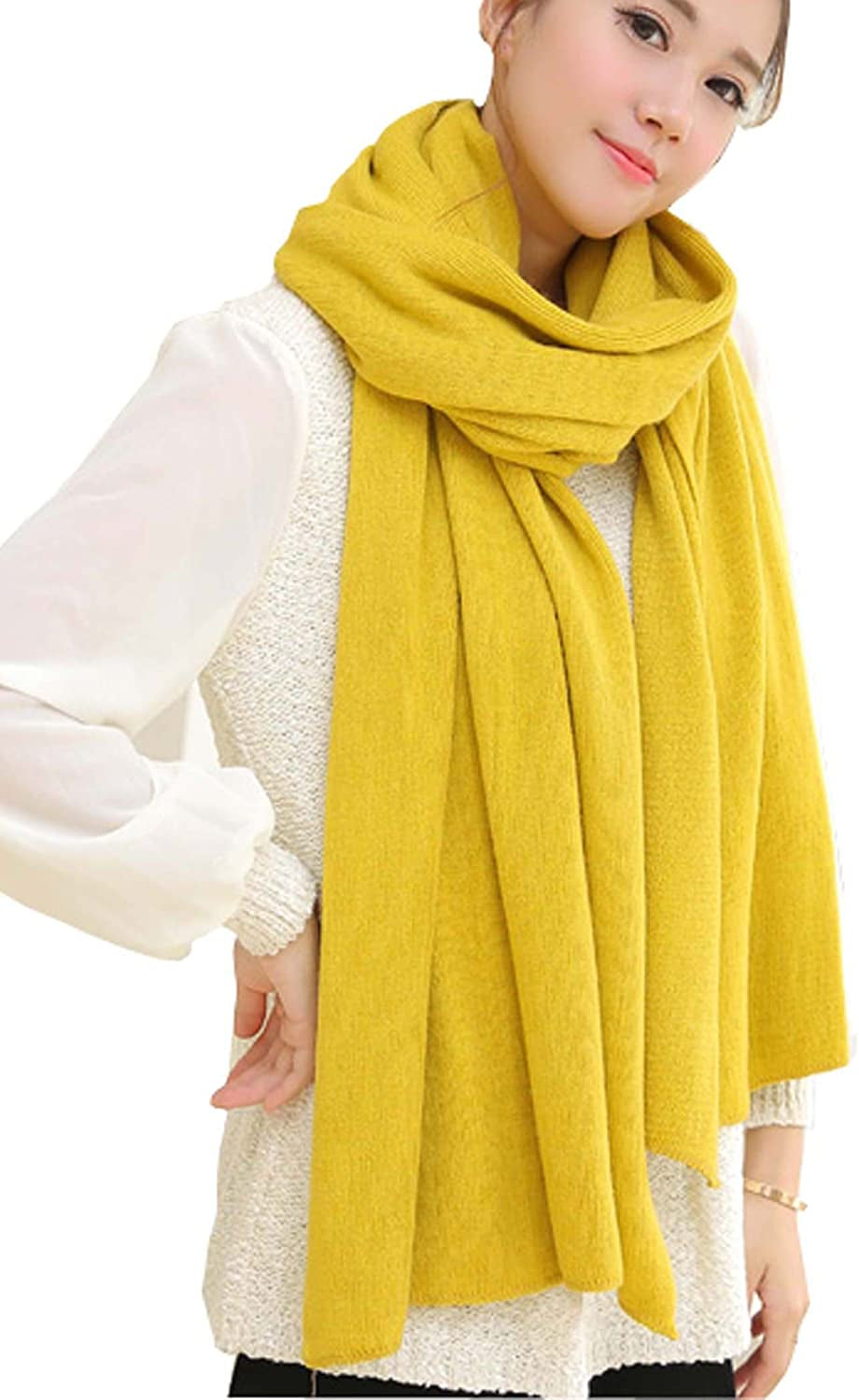 Wander Agio Womens Warm Winter Infinity Scarves Set Blanket Scarf Pure Color Apparel & Accessories > Clothing Accessories > Scarves & Shawls Wander Agio Yellow