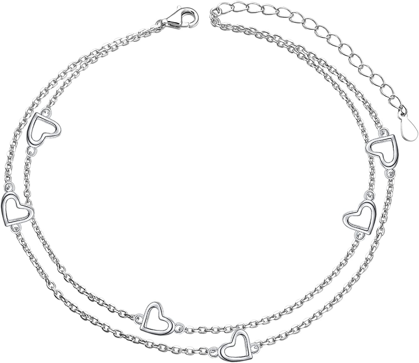 Flyow Anklet for Women S925 Sterling Silver Adjustable Foot Beaded Heart Charm Ankle Bracelet Anklets Jewelry Apparel & Accessories > Jewelry > Anklets FLYOW 6 Heart