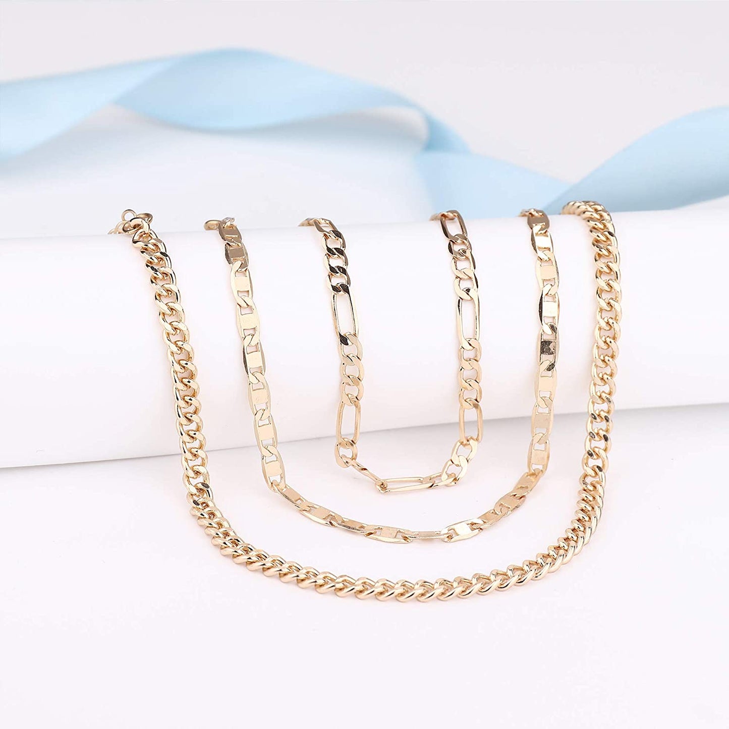 Jstyle 3Pcs Gold Anklet for Women Figaro/Herringbone/Cuban/Paperclip Link Chain Ankle Bracelet Adjustable Beach Foot Jewelry Apparel & Accessories > Jewelry > Anklets Jstyle