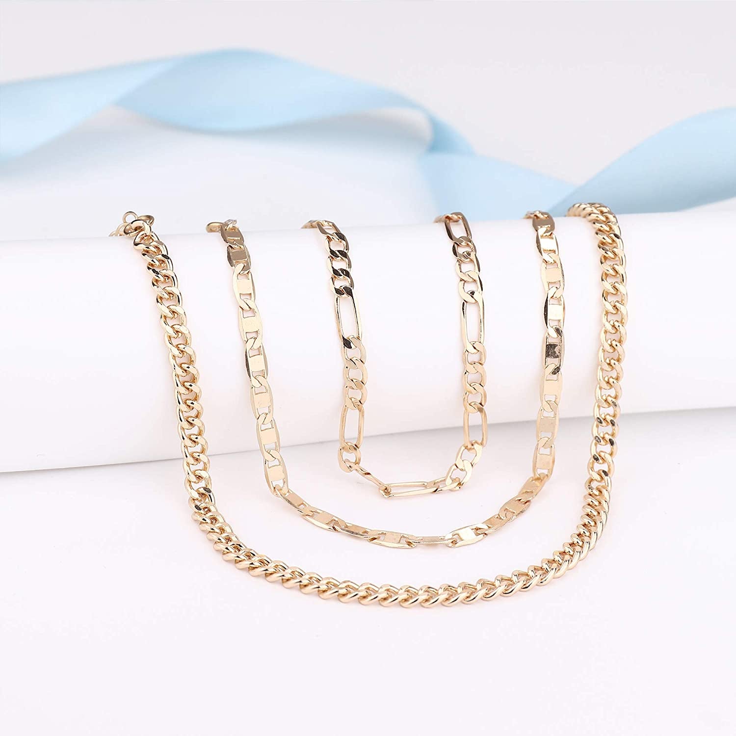 Jstyle 3Pcs Gold Anklet for Women Figaro/Herringbone/Cuban/Paperclip Link Chain Ankle Bracelet Adjustable Beach Foot Jewelry Apparel & Accessories > Jewelry > Anklets Jstyle