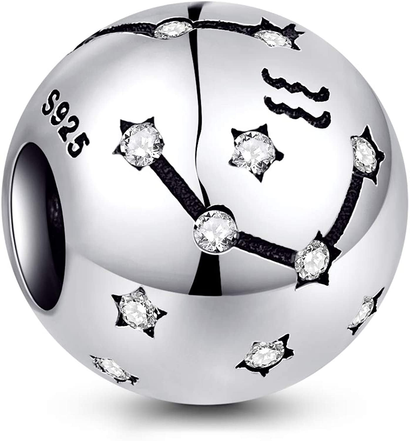 NINGAN 12 Zodiac Sign Birthday Charms - 925 Sterling Silver Charms Fits Women'S Charm Bracelet & Necklace - Birthday Gifts for Girls & Friends Apparel & Accessories > Jewelry > Bracelets NINGAN Aquarius (01/ 20- 02/18)