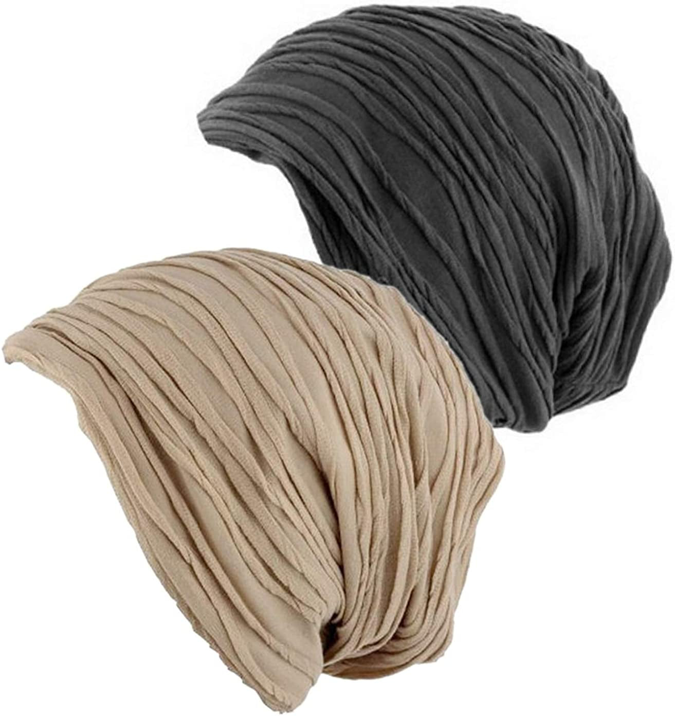 Senker Fashion Women Beanies Hat 2 Pack, Chemo Headwear Cancer Chemo Caps Slouchy Beanie for Women Men Apparel & Accessories > Clothing Accessories > Headwear Senker Fashion A-beige & Gray