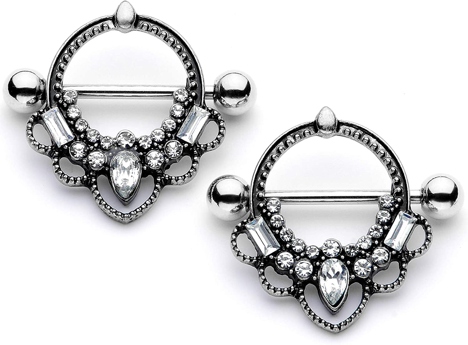 Body Candy 2Pc 14G Nipplerings Piercing Women 316L Steel Color Accent Nipple Shield Nipple Ring Set 16Mm Apparel & Accessories > Jewelry > Body Jewelry Body Candy Black