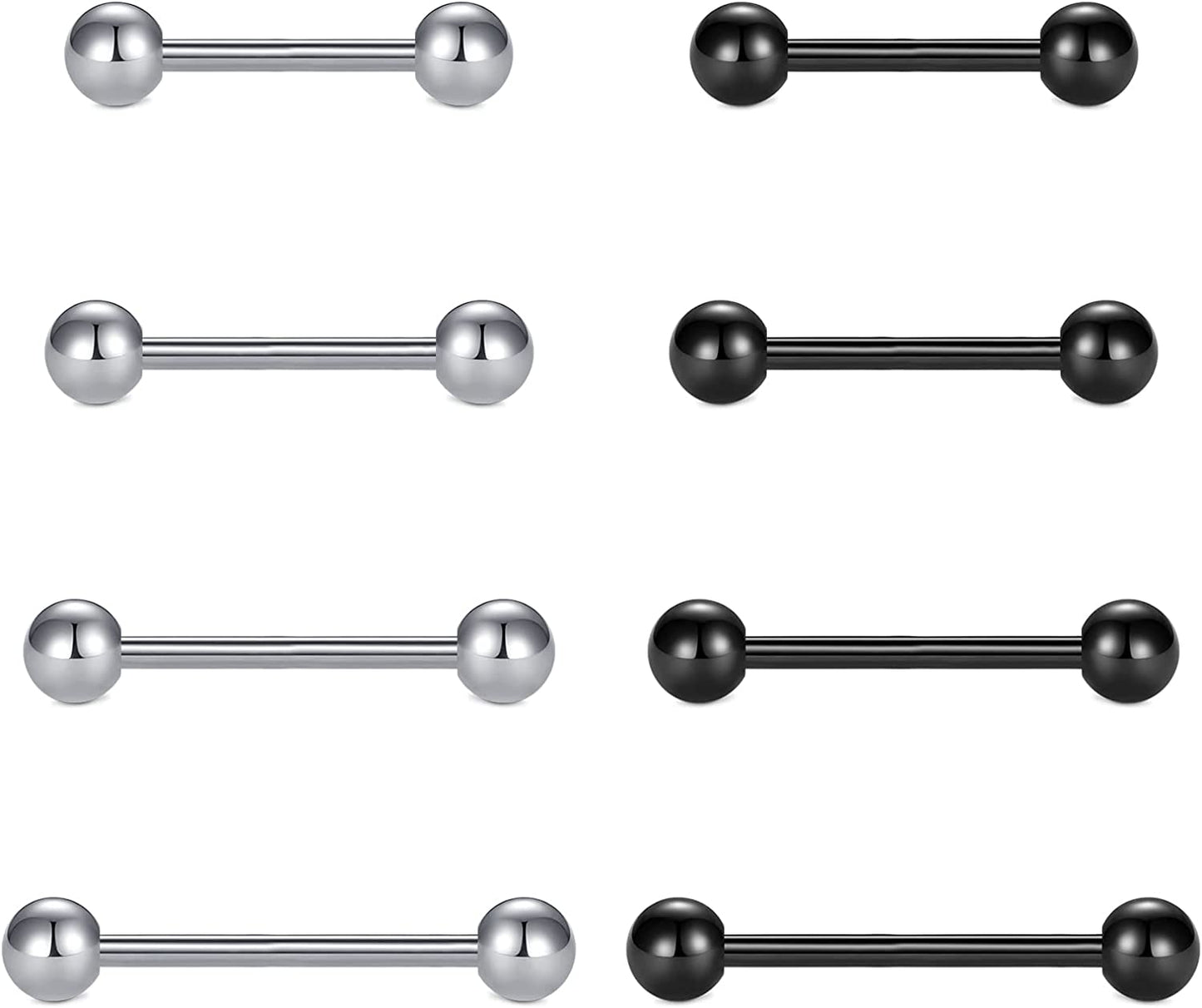 Vcmart Nipple Rings Tongue Rings Stainless Steel 14G Straight Barbells Piercing Jewelry 12Mm,14Mm,16Mm,18Mm Apparel & Accessories > Jewelry > Body Jewelry vcmart 7 -silver & black