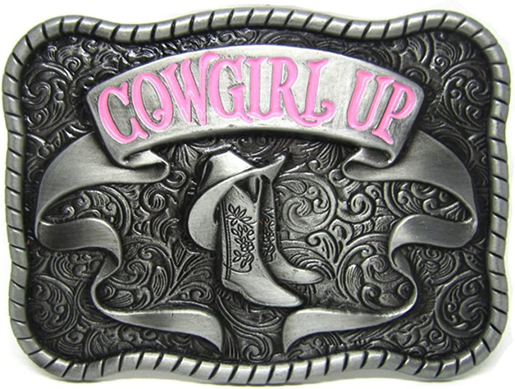 MASOP VOGU Cowgirl up Western Cowgirl Rodeo Belt Buckle Women Girls Fashion Jean'S Accessory Apparel & Accessories > Clothing Accessories > Belt Buckles MASOP VOGU Rectangle Cowgirl