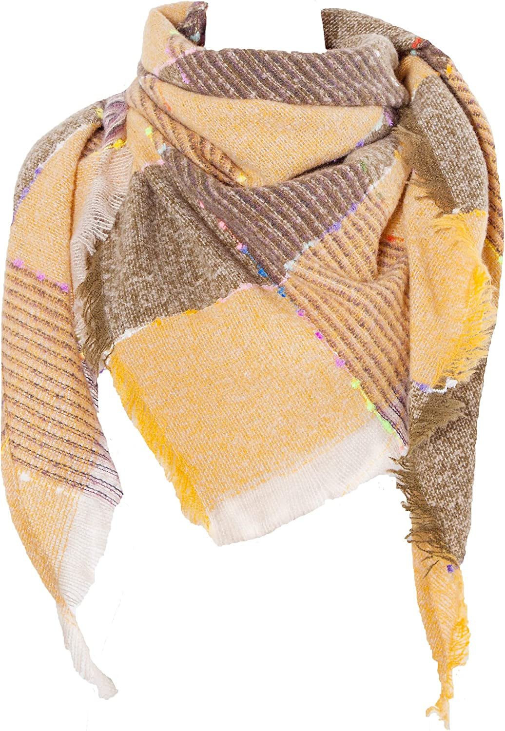 Wander Agio Womens Winter Scarfs Warm Scarf Half Shawls Triangle Scarves Stripe Plaid Apparel & Accessories > Clothing Accessories > Scarves & Shawls Wander Agio Stripe Yellow 26