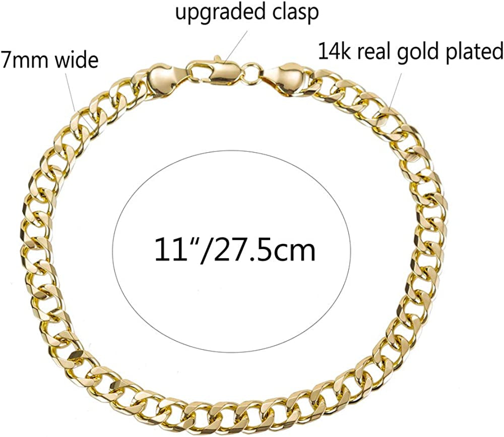 Gold Cuban Link Anklet Bracelet for Women Men, 7Mm Wide 14K Gold / 18K Gold / White Gold Plated Diamond Cut Curb Chain Ankle Bracelets for Women Men 9 10 11 Inches Apparel & Accessories > Jewelry > Anklets kelistom