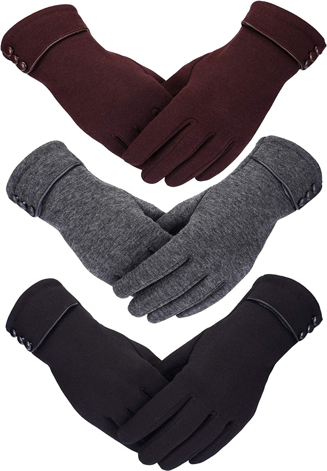 Patelai 3 Pairs Women Winter Gloves Warm Touchscreen Gloves Windproof Gloves for Women Girls Winter Using Apparel & Accessories > Clothing Accessories > Gloves & Mittens Patelai Black, Gray, Brown