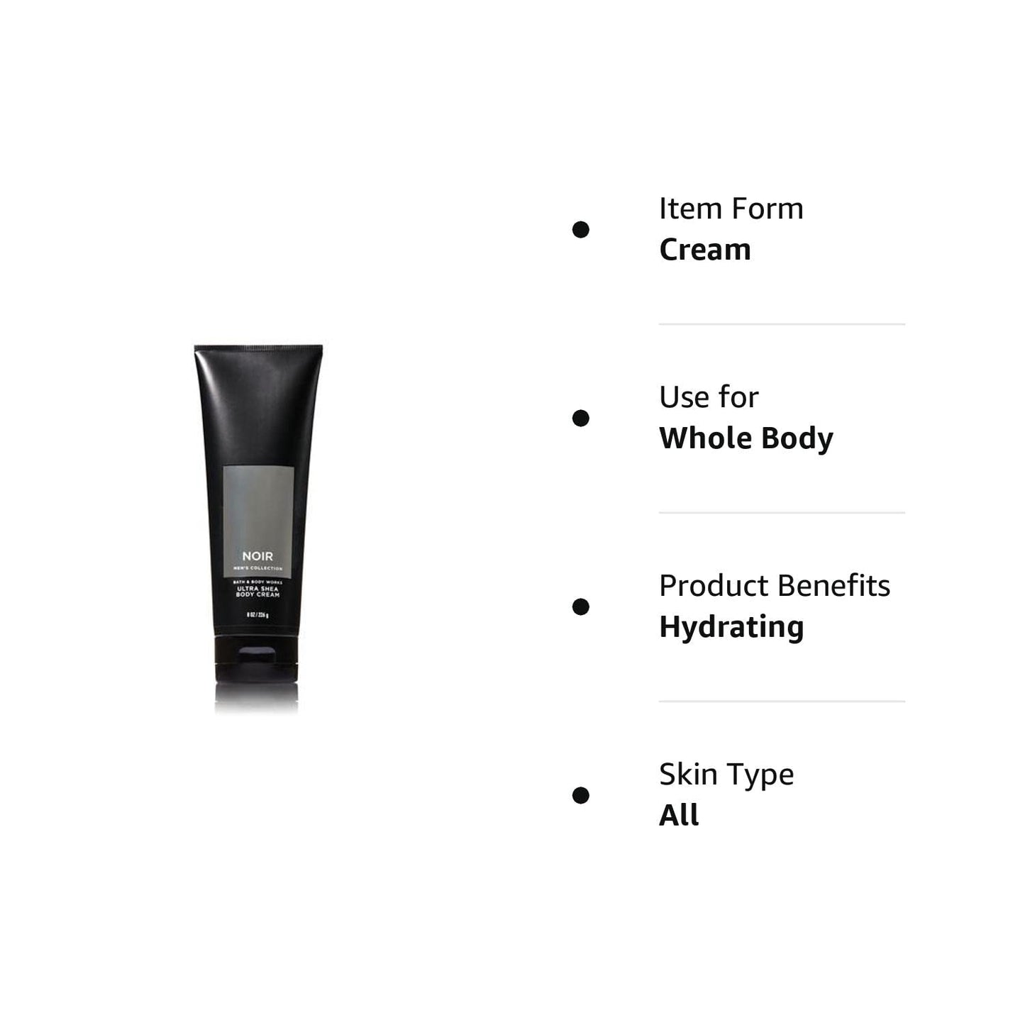 Bath and Body Works Noir for Men Ultra Shea Body Cream 8Oz Tube Health & Beauty > Personal Care > Cosmetics > Bath & Body Bath & Body Works