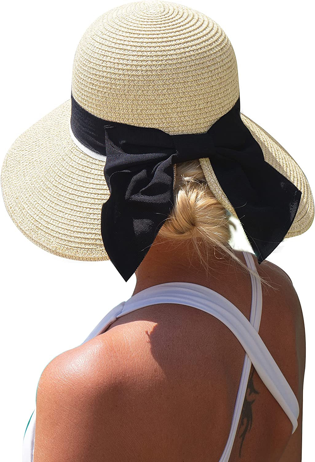 Comhats Womens Floppy Summer Sun Beach Straw Hat UPF50 Foldable Wide Brim 55-60Cm Apparel & Accessories > Clothing Accessories > Hats Comhats 89015_pure Beige Medium