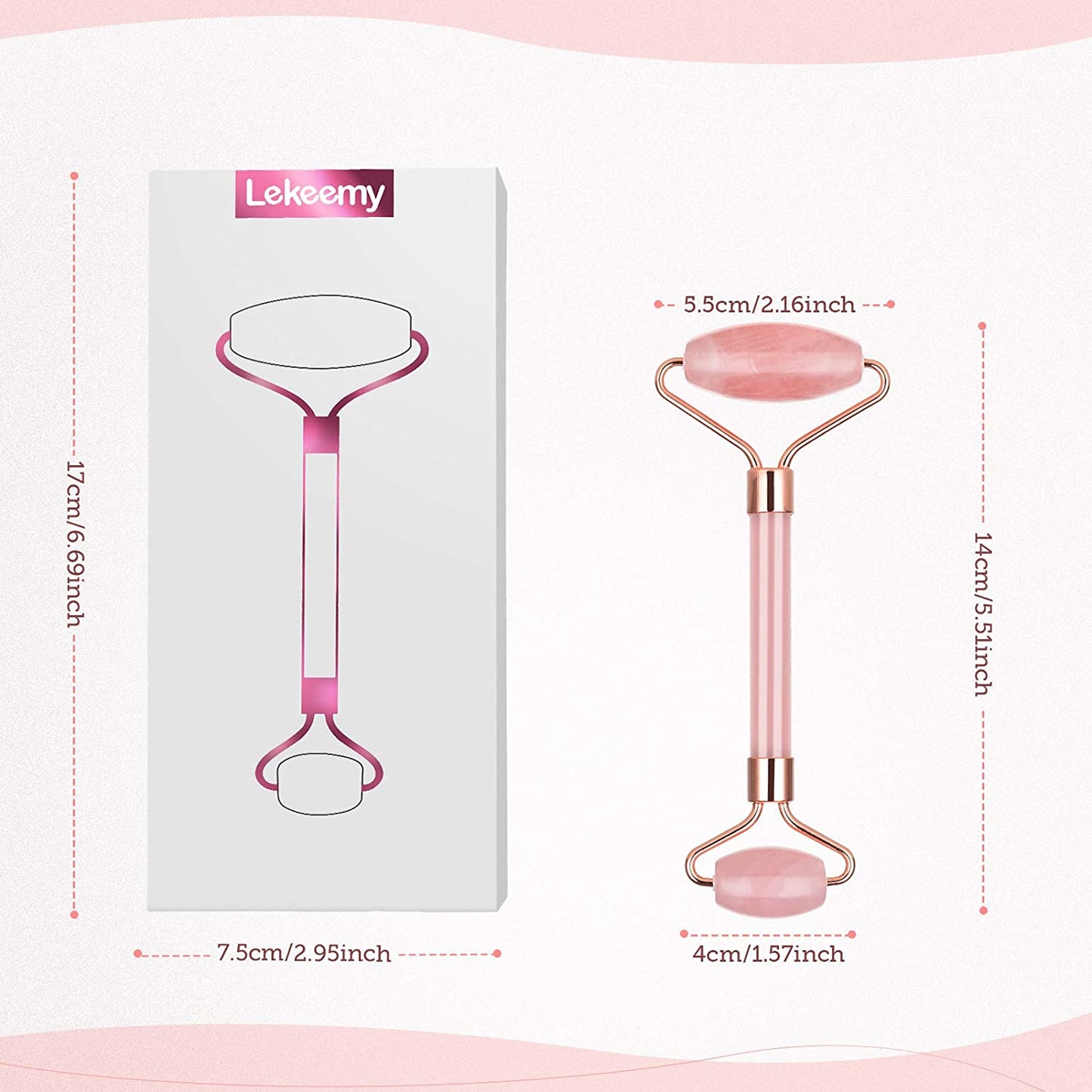 Rose Quartz Facial Roller Jade Roller Face Roller Massager for Face Eyes Cheeks Forehead Neck Skin Care Tool Reduce Wrinkles Puffiness Crow'S Feet Nasolabial Folds Health & Beauty > Personal Care > Cosmetics > Cosmetic Tools > Skin Care Tools Lekeemy