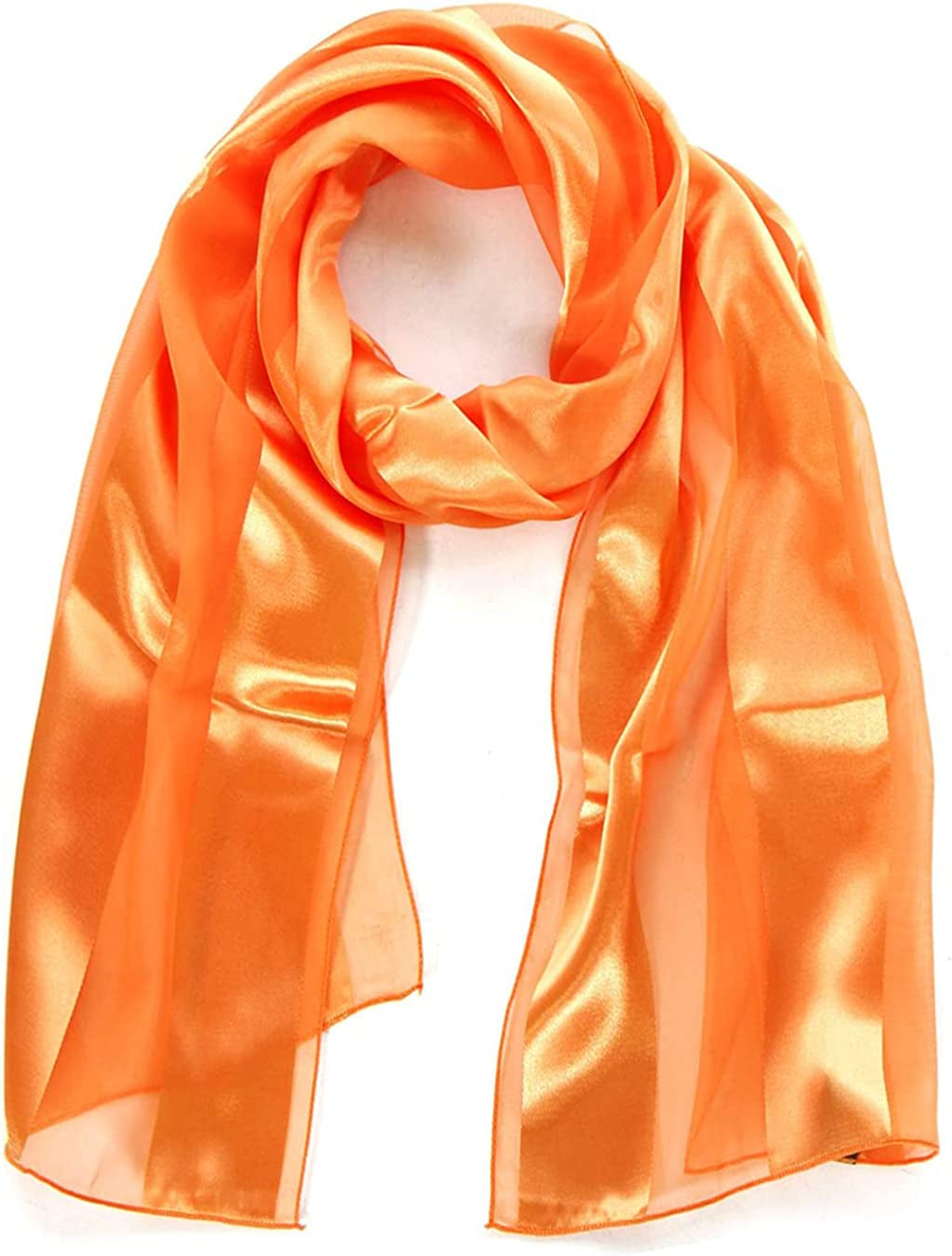 Scarfs for Women Lightweight Soft Silky Scarves 60" Long Satin Chiffon Stripe Neckerchief Gold Red Pink Black More Apparel & Accessories > Clothing Accessories > Scarves & Shawls SERENITA Orange 1
