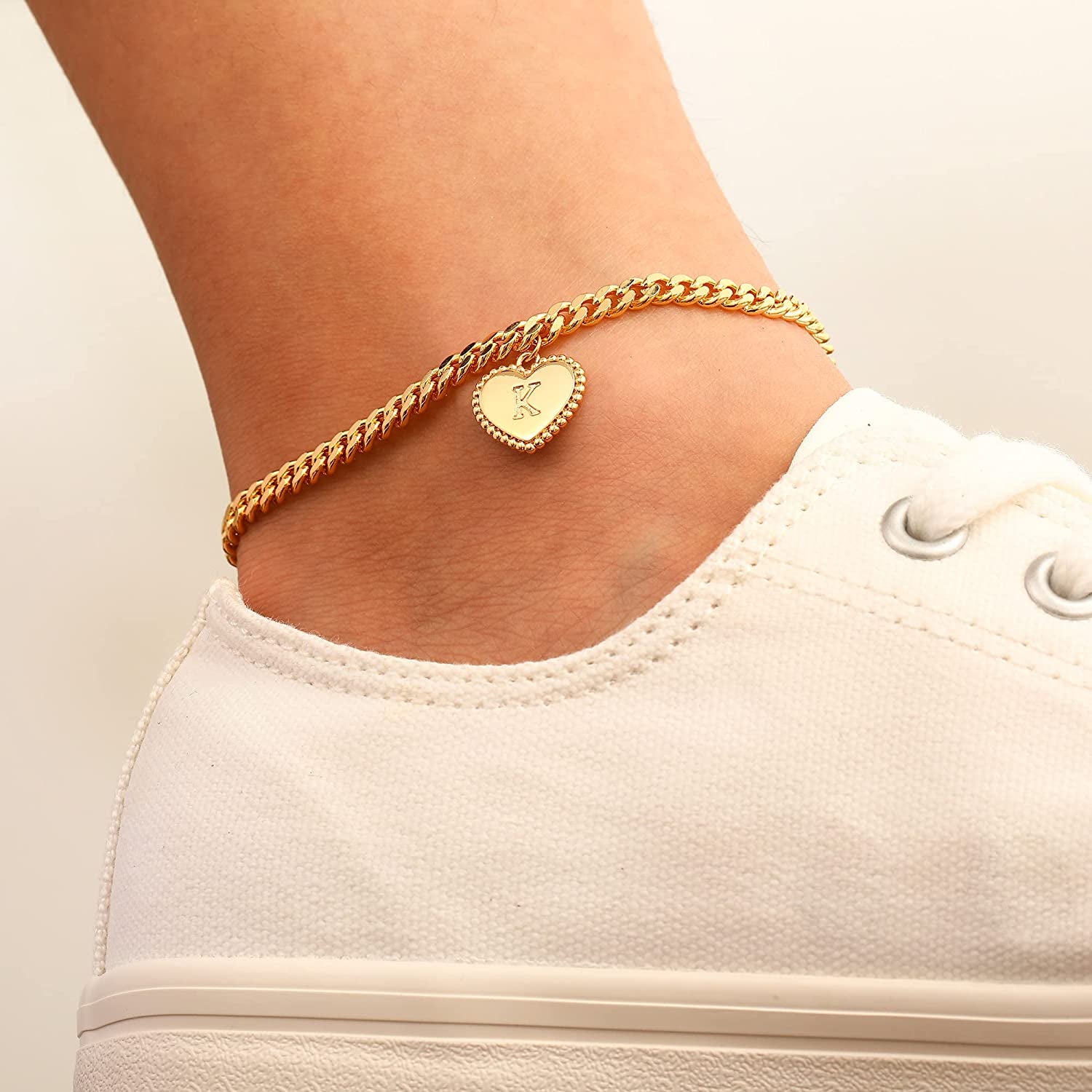 Gold Initial Ankle Bracelets for Women 14K Gold Plated Heart Initial Charm Gold Anklets for Women Cuban Link Chain Initial Anklet Bracelets for Women Figaro Chain Anklet Apparel & Accessories > Jewelry > Anklets BRIJEWLIC