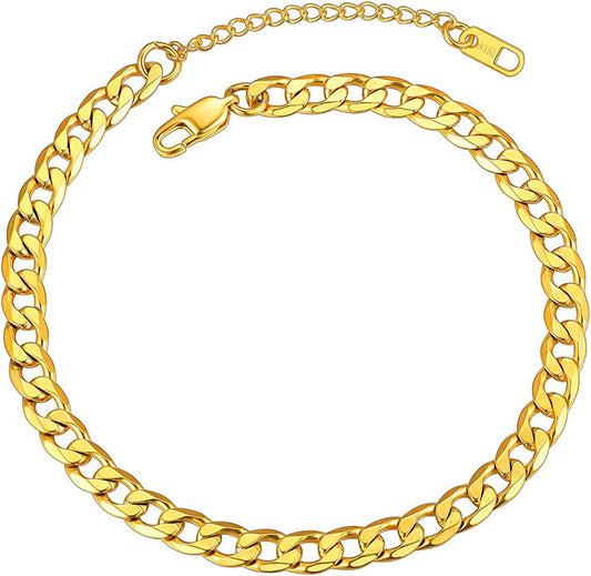 Chainspro Resizable Anklet Chain for Women Men, Figaro/Wheat/Twist Rope/Cuban Foot Bracelet-Strong with Good Clasp-18K Gold Plated(Send Gift Box) Apparel & Accessories > Jewelry > Anklets ChainsPro 00:cuban-Gold Plated-6mm