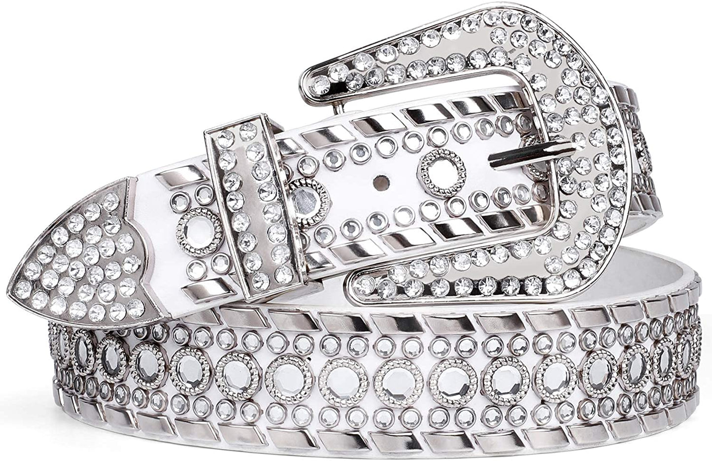 Rhinestone Belt for Men Women SUOSDEY Western Cowboy Cowgirl Bling Studded Leather Belt for Jeans Pants Apparel & Accessories > Clothing Accessories > Belts SUOSDEY 02-white L: fits pants size 38”-42”