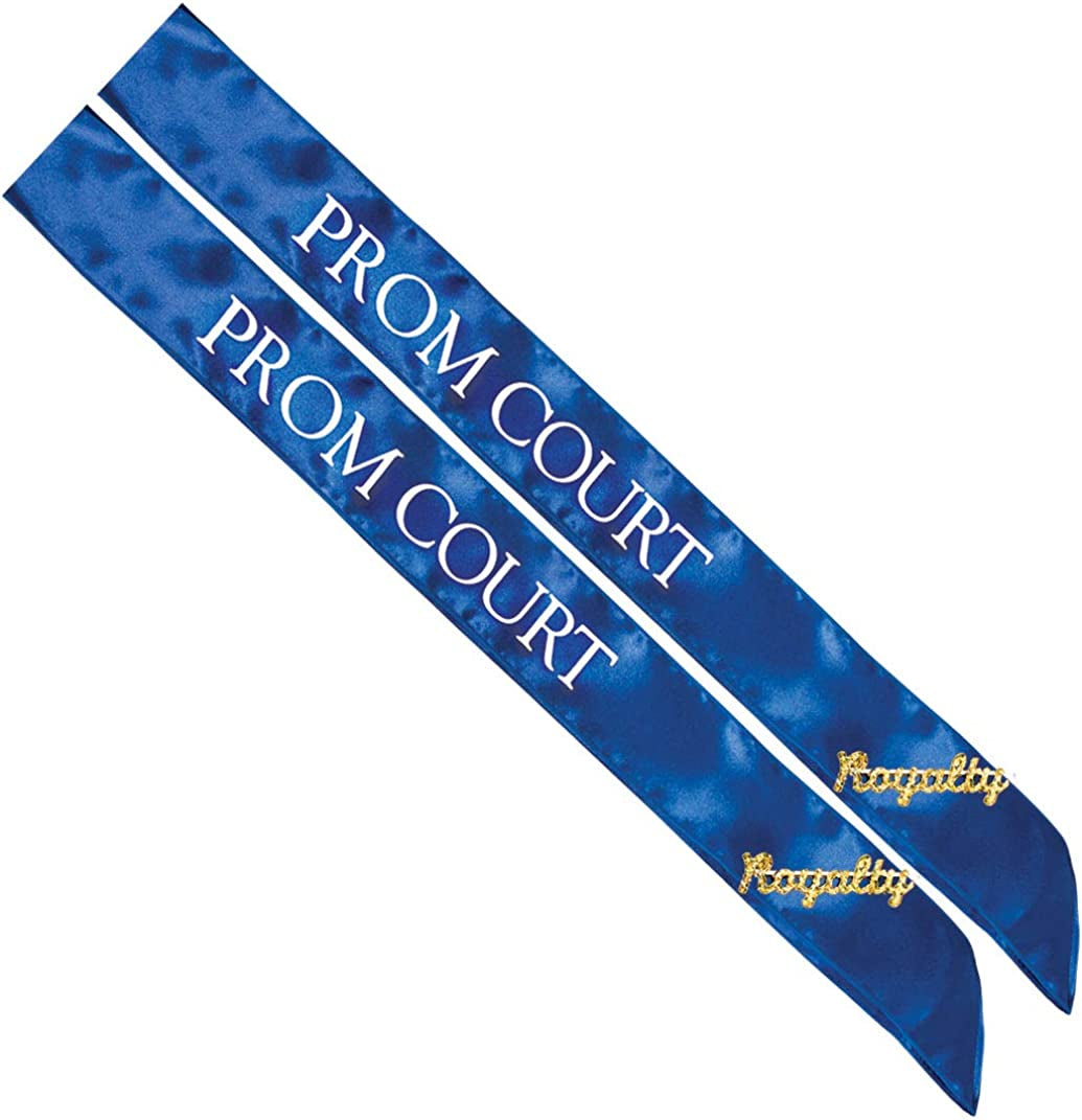 Prom Sash Set, 2 Sashes and 2 Glitter Royalty Pins Apparel & Accessories > Clothing Accessories > Sashes Anderson's Blue/White Court Sashes/Gold Royalty Pins