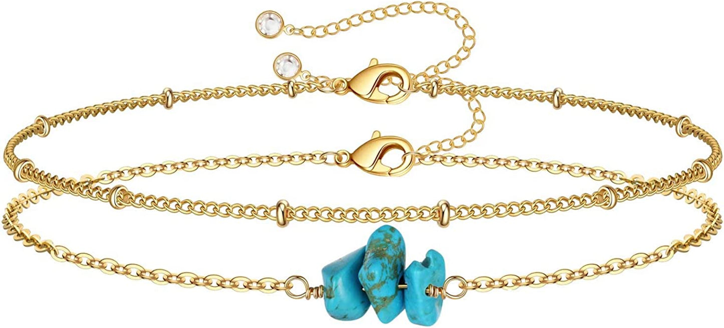 Dainty Gold Bracelets for Women, 14K Gold Filled Adjustable Layered Bracelet Cute Evil Eye Oval Chain Pearl Bar Turtle Gold Bracelets for Women Jewelry Apparel & Accessories > Jewelry > Bracelets Turandoss Turquoise&Beads Chain