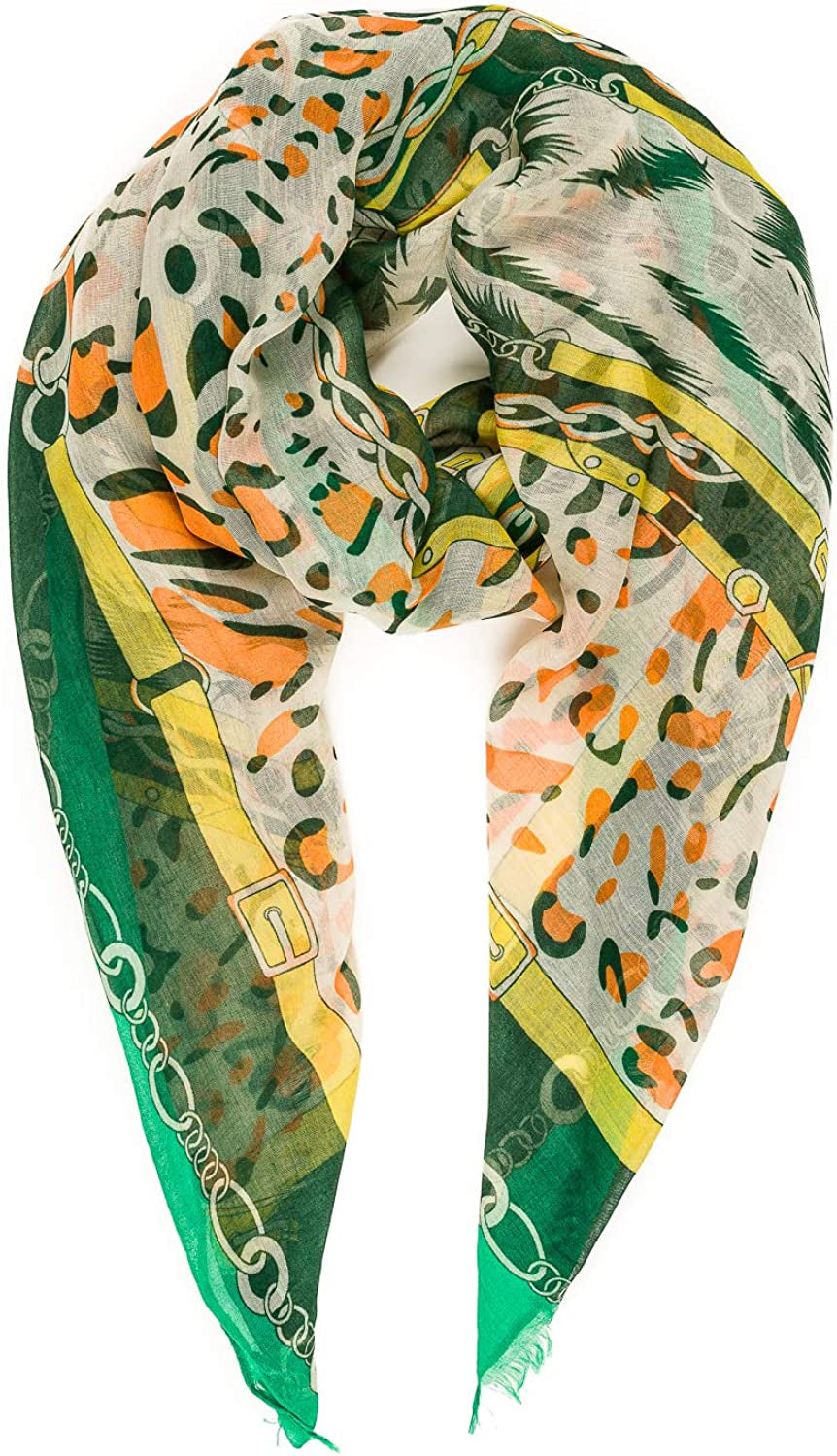 Scarf for Women Lightweight Floral Flower Scarves for Spring Spring Fall Winter Shawl Wrap Apparel & Accessories > Clothing Accessories > Scarves & Shawls MELIFLUOS DESIGNED IN SPAIN Barcelona Collections 34 - Green Leopard