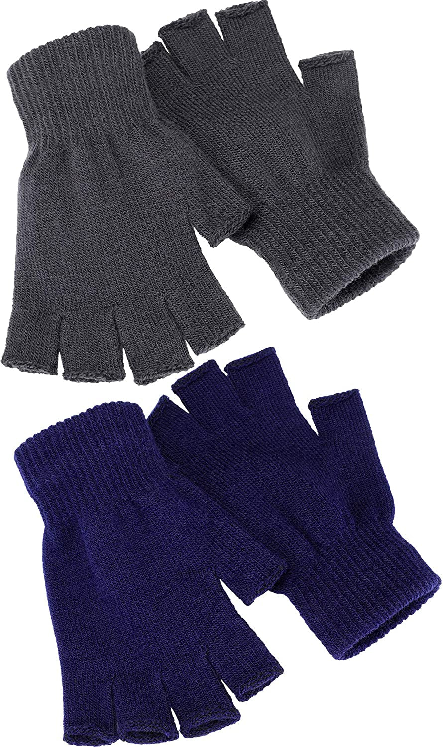 Satinior 2 Pair Unisex Half Finger Gloves Winter Stretchy Knit Fingerless Gloves in Common Size Apparel & Accessories > Clothing Accessories > Gloves & Mittens SATINIOR Navy Blue + Grey